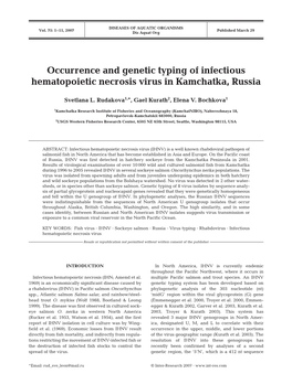 Occurrence and Genetic Typing of Infectious Hematopoietic Necrosis Virus in Kamchatka, Russia