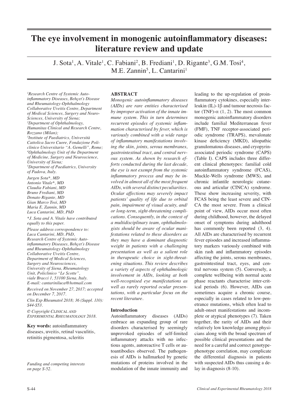 The Eye Involvement in Monogenic Autoinflammatory Diseases: Literature Review and Update J