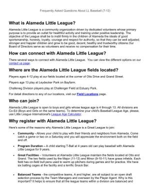 Frequently Asked Questions About LL Baseball (7-12)