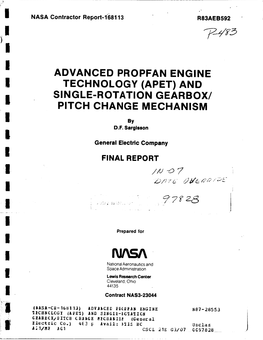 Advanced Propfan Engine Technology (Apet) and Pitch