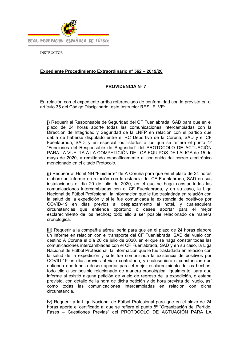 Expediente Procedimiento Extraordinario Nº 562 – 2019/20