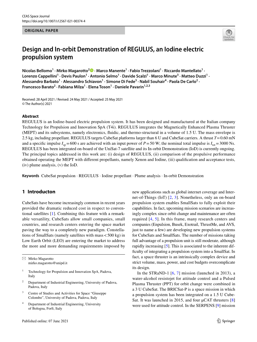 Design and In-Orbit Demonstration of REGULUS, an Iodine Electric Propulsion System