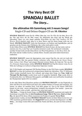 SPANDAU BALLET the Story… Die Ultimative Hit-Sammlung Mit 3 Neuen Songs! Single-CD Und Deluxe-Doppel-CD Am 10