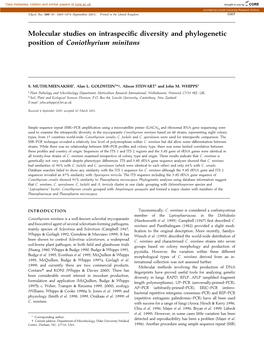 Molecular Studies on Intraspecific Diversity and Phylogenetic Position of Coniothyrium Minitans