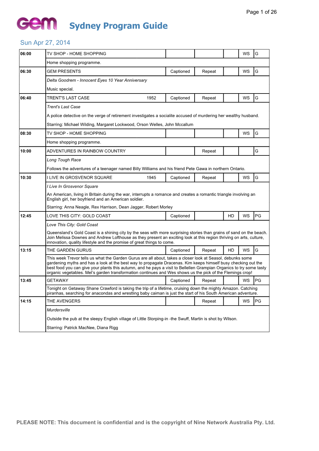 Sydney Program Guide