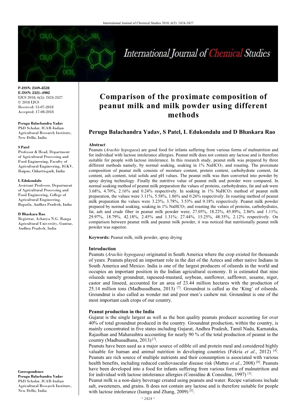 Comparison of the Proximate Composition of Peanut Milk and Milk