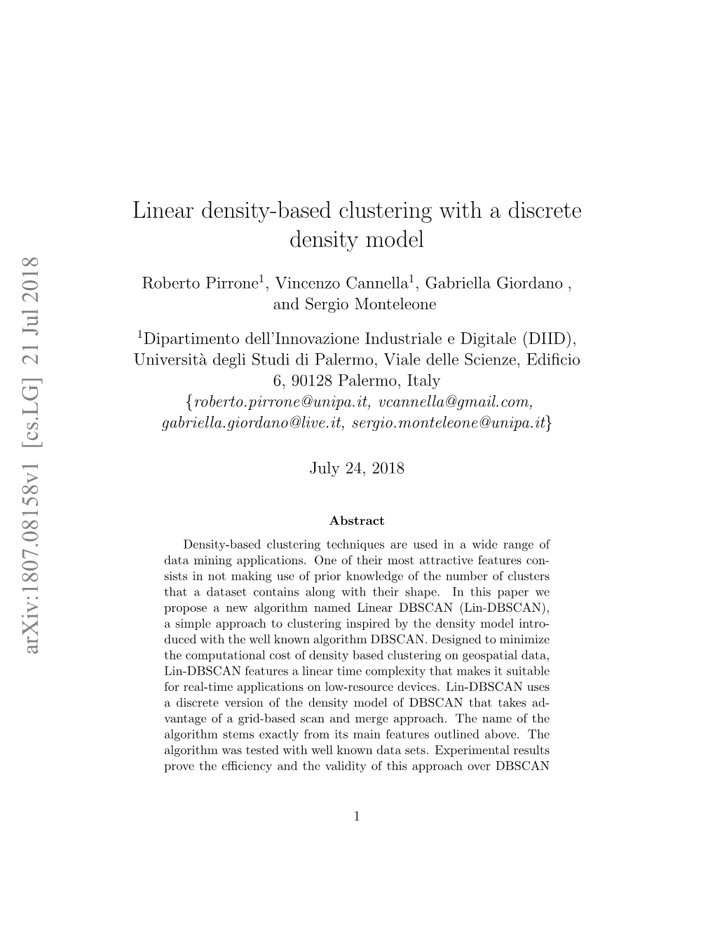 Linear Density-Based Clustering with a Discrete Density Model Arxiv