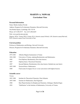 MARTIN A. NOWAK Curriculum Vitae