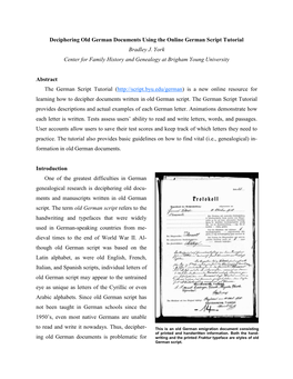 Deciphering Old German Documents Using the Online German Script Tutorial Bradley J
