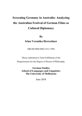 Screening Germany in Australia: Analyzing the Australian Festival of German Films As Cultural Diplomacy
