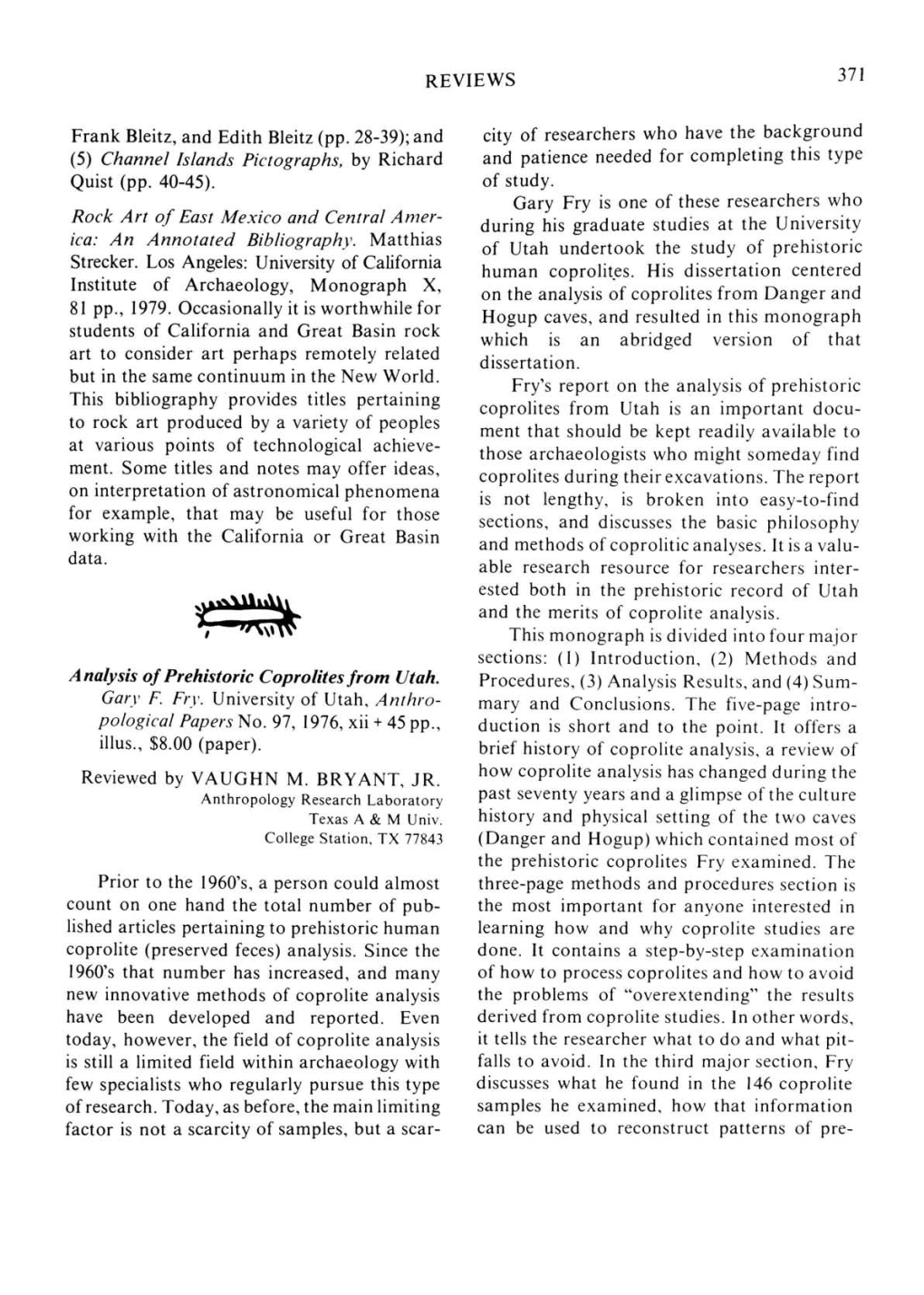 Analysis of Prehistoric Coprolites from Utah