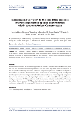 Incorporating Trnh-Psba to the Core DNA Barcodes Improves Significantly Species Discrimination Within Southern African Combretaceae