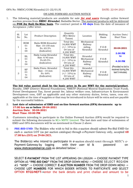 E-Auction Catalogue for Kirandul