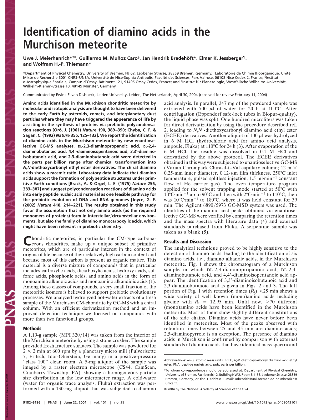 Identification of Diamino Acids in the Murchison Meteorite