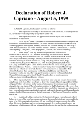 Declaration of Robert J. Cipriano - August 5, 1999