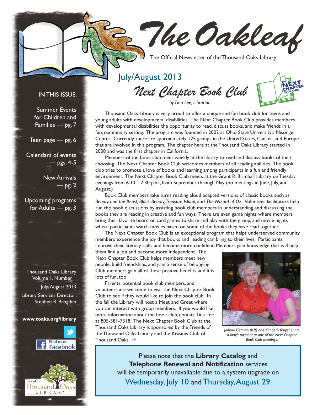 The Oakleaf the Official Newsletter of the Thousand Oaks Library