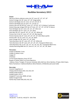 Backline Inventory 2013
