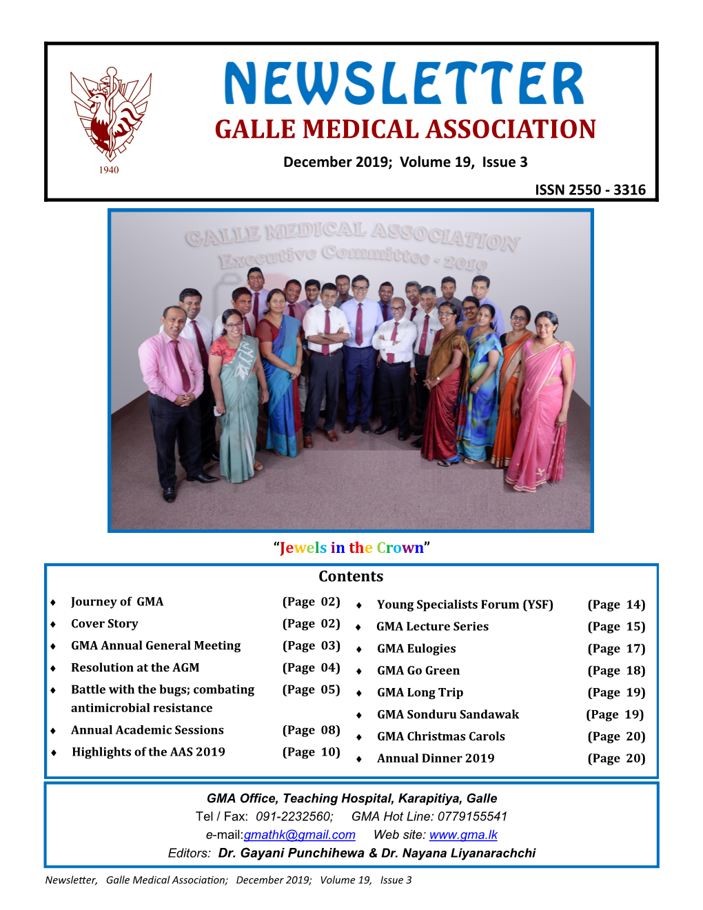 GALLE MEDICAL ASSOCIATION December 2019; Volume 19, Issue 3 ISSN 2550 - 3316