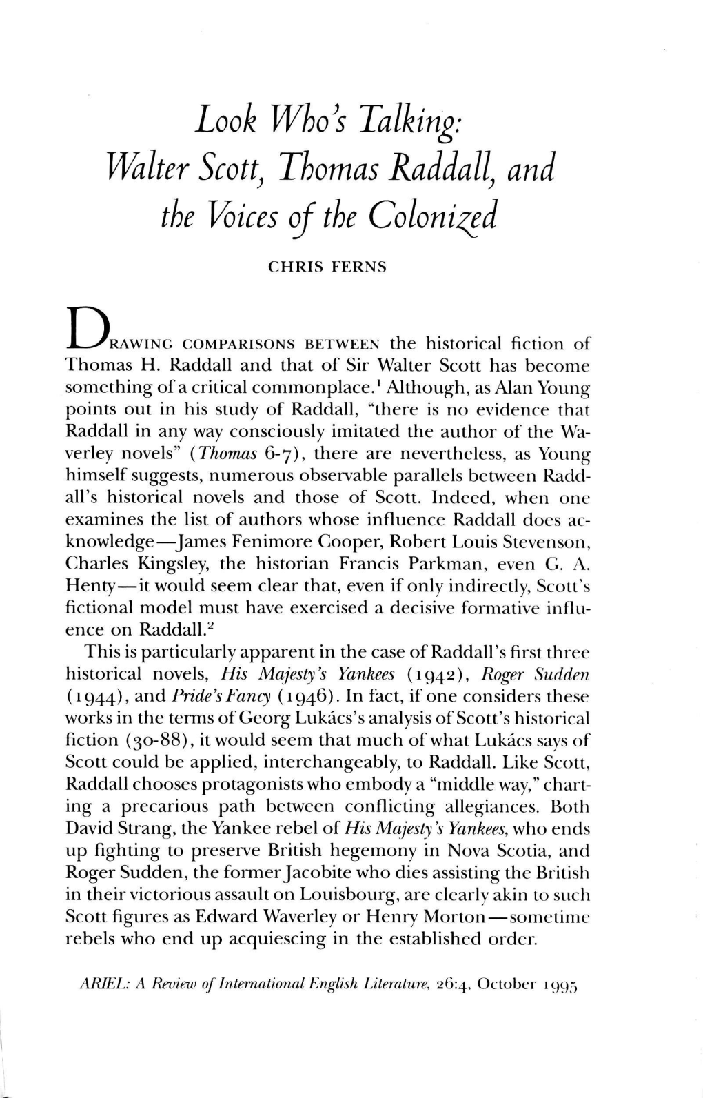 Walter Scott} Thomas Raddall, and the Voices of the Colonized