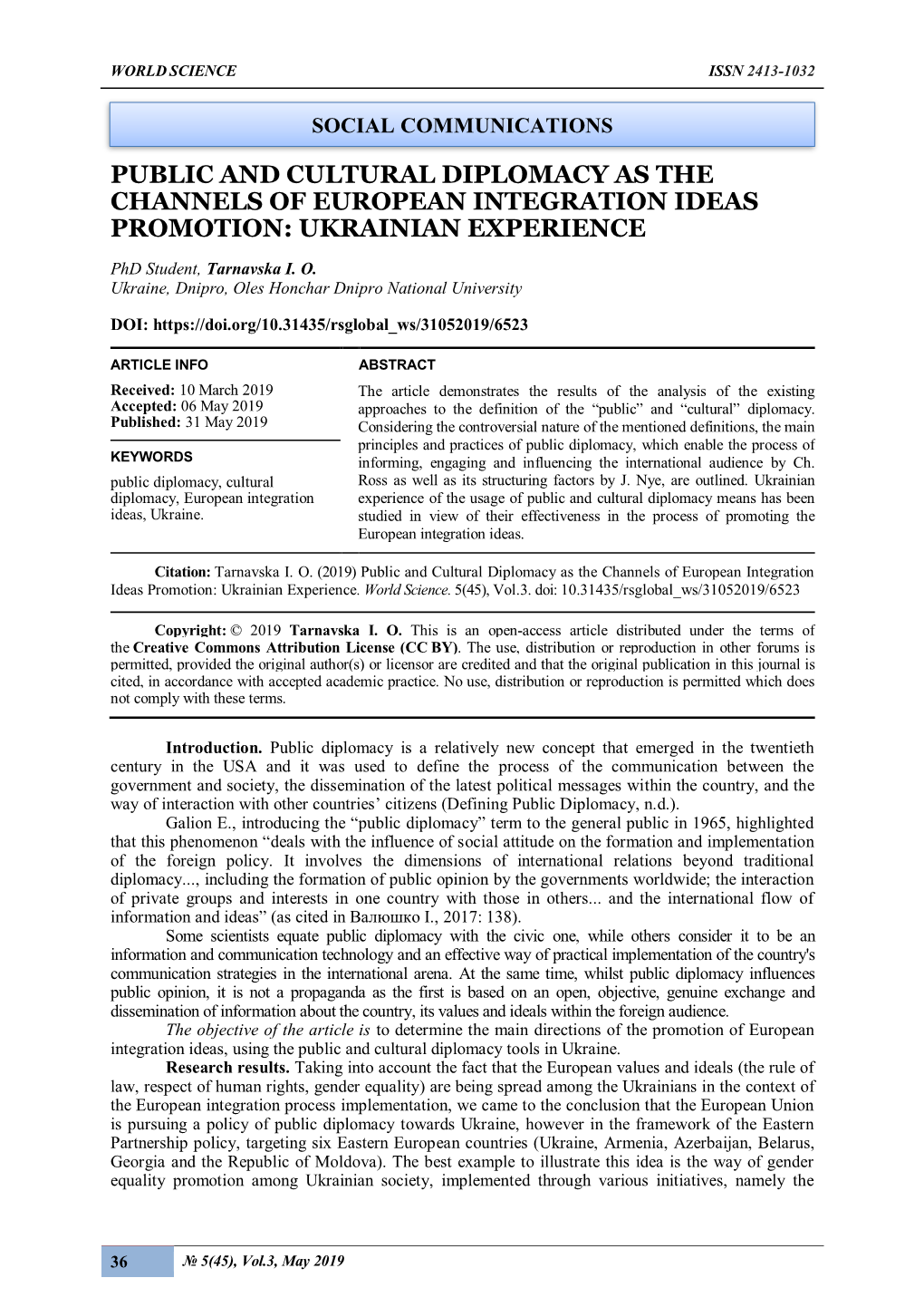 Public and Cultural Diplomacy As the Channels of European Integration Ideas Promotion: Ukrainian Experience