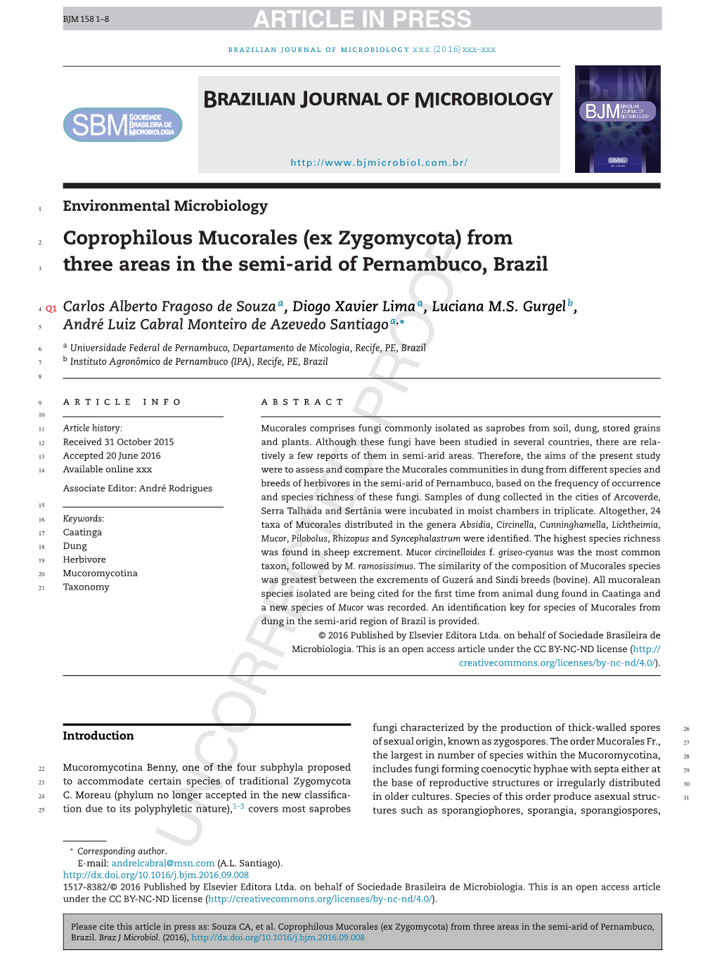 Coprophilous Mucorales (Ex Zygomycota) From