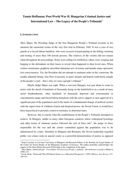 Post-World War II. Hungarian Criminal Justice and International Law – the Legacy of the People’S Tribunals 1