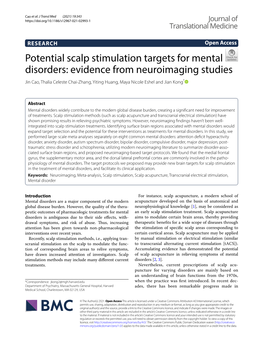 Potential Scalp Stimulation Targets for Mental Disorders