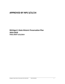 Michigan's DRAFT 2014 State Historic Preservation Plan