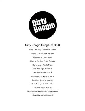 Dirty Boogie Song List 2020