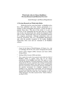 Whole-Body Relics in Chinese Buddhism – Previous Research and Historical Overview