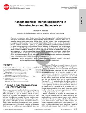 Nanophononics: Phonon Engineering in Nanostructures and Nanodevices