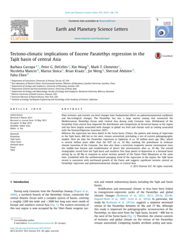 Tectono-Climatic Implications of Eocene Paratethys Regression in the Tajik Basin of Central Asia ∗ Barbara Carrapa A, , Peter G