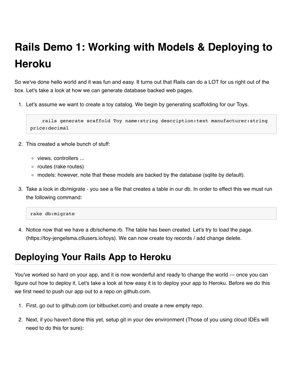 Rails Demo 1: Working with Models & Deploying to Heroku
