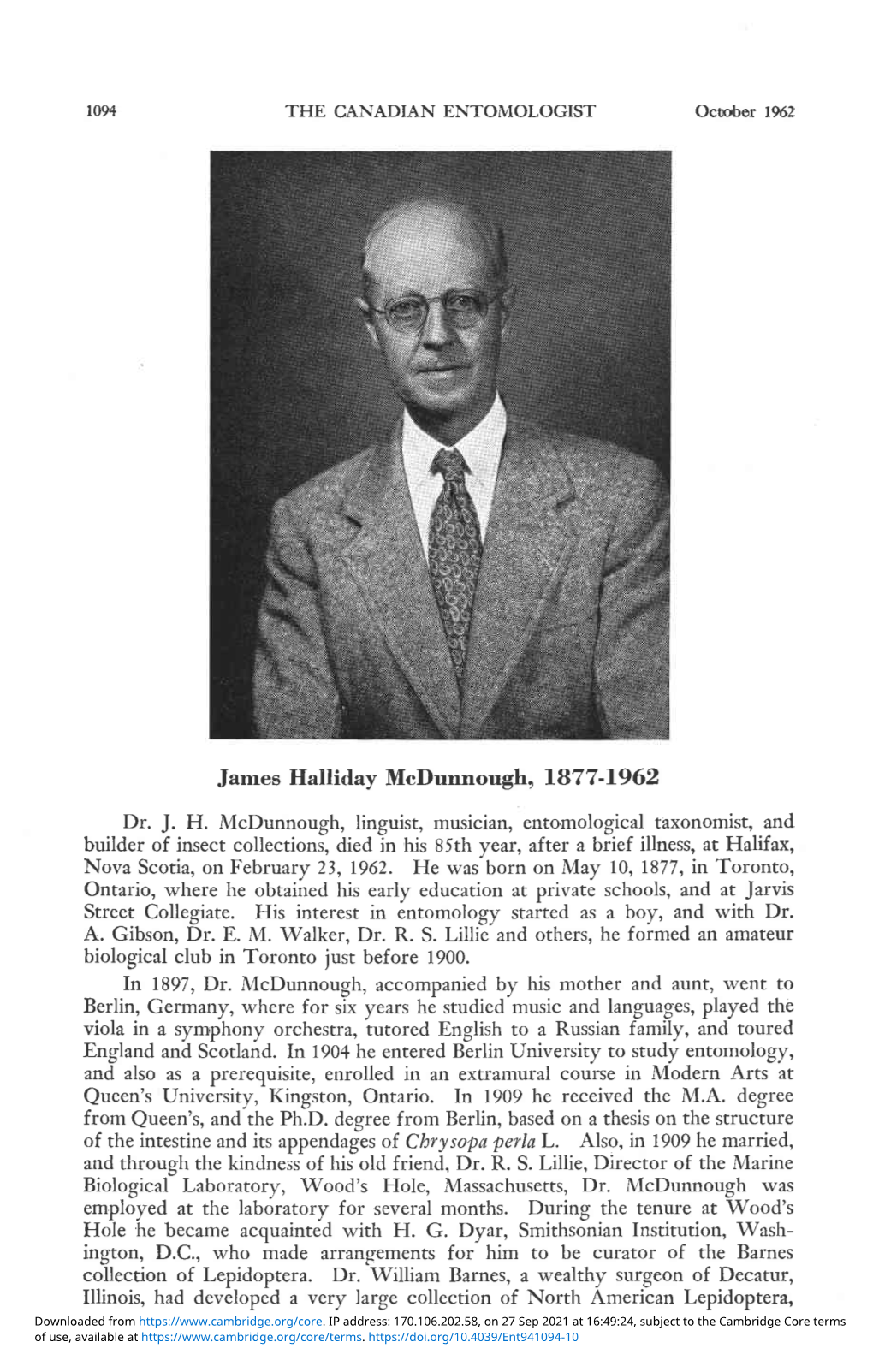 James Halliday Mcdunnough, 1877-1962