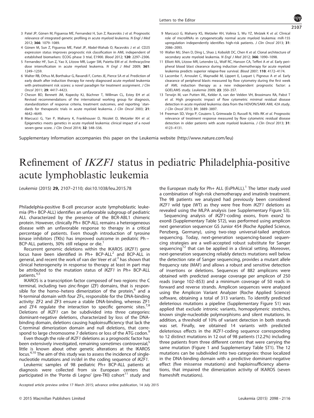 Refinement of IKZF1 Status in Pediatric Philadelphia-Positive Acute