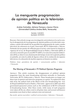 La Menguante Programación De Opinión Política En La Televisión De Venezuela