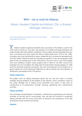 WHV - Let Us Work for Udayas Rabat, Modern Capital and Historic City: a Shared Heritage, Morocco