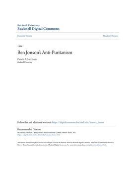 Ben Jonson's Anti-Puritanism Pamela A