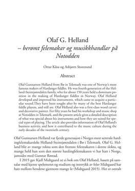 Olaf G. Helland – Berømt Felemakar Og Musikkhandlar På Notodden