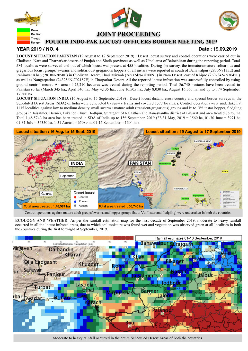 JOINT PROCEEDING Threat Danger FOURTH INDO-PAK LOCUST OFFICERS BORDER MEETING 2019 YEAR 2019 / NO