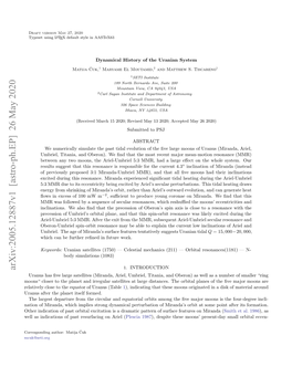 Dynamical History of the Uranian System 3