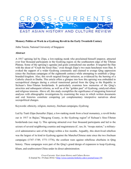 Memory Politics at Work in a Gyalrong Revolt in the Early Twentieth Century