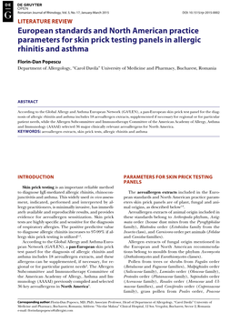 European Standards and North American Practice Parameters for Skin Prick Testing Panels in Allergic Rhinitis and Asthma
