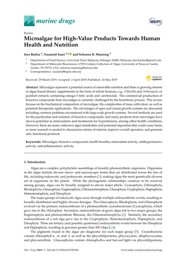 Microalgae for High-Value Products Towards Human Health and Nutrition