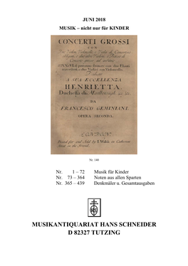 MUSIKANTIQUARIAT HANS SCHNEIDER D 82327 TUTZING Es Gelten Die Gesetzlichen Regelungen Der Bundesrepublik Deutschland