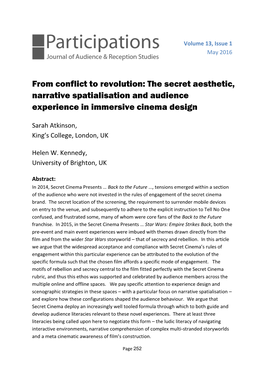 From Conflict to Revolution: the Secret Aesthetic, Narrative Spatialisation and Audience Experience in Immersive Cinema Design