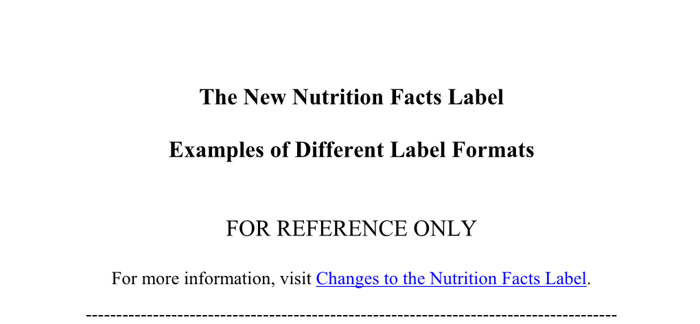 The New Nutrition Facts Label Examples of Different Label