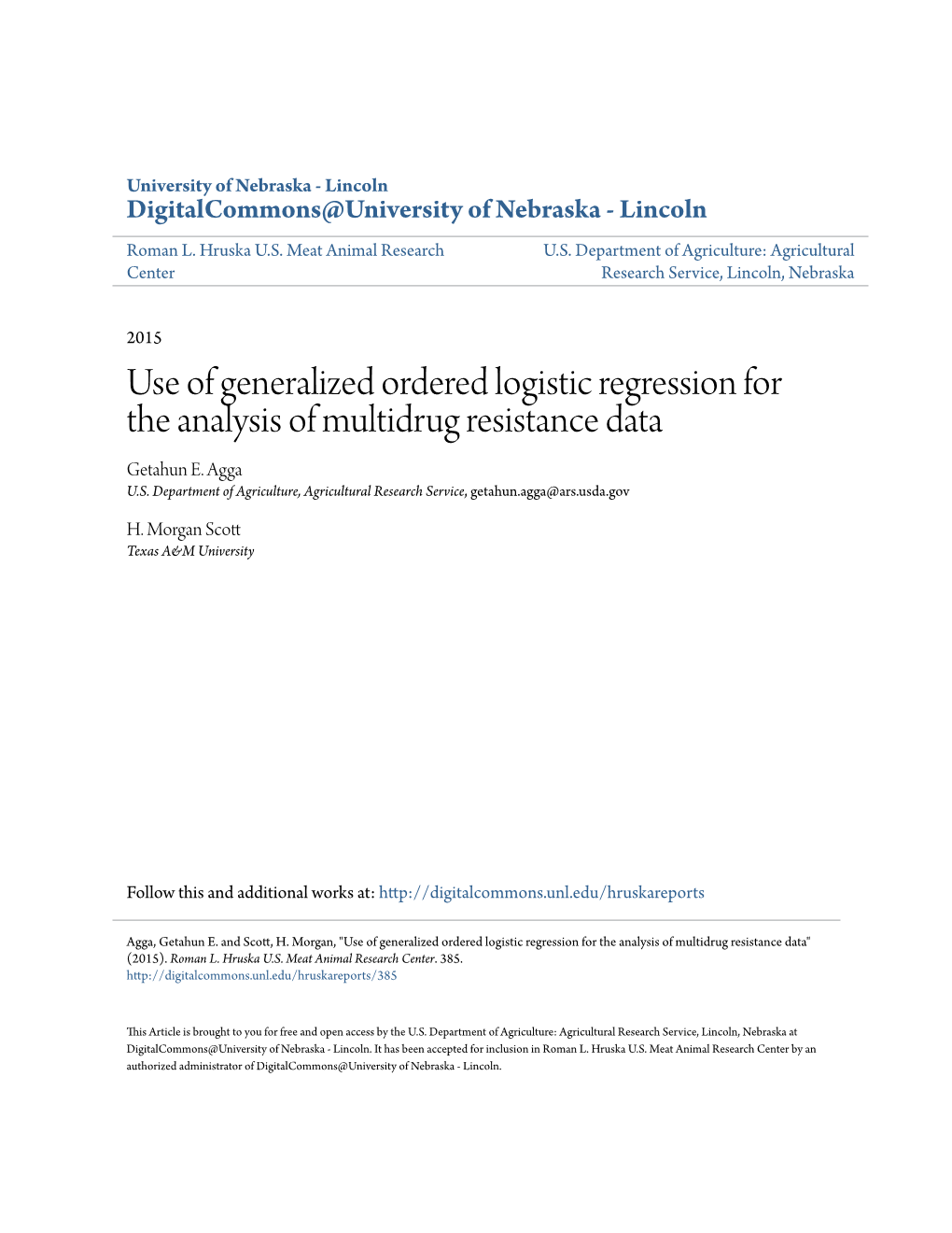 Use of Generalized Ordered Logistic Regression for the Analysis of Multidrug Resistance Data Getahun E