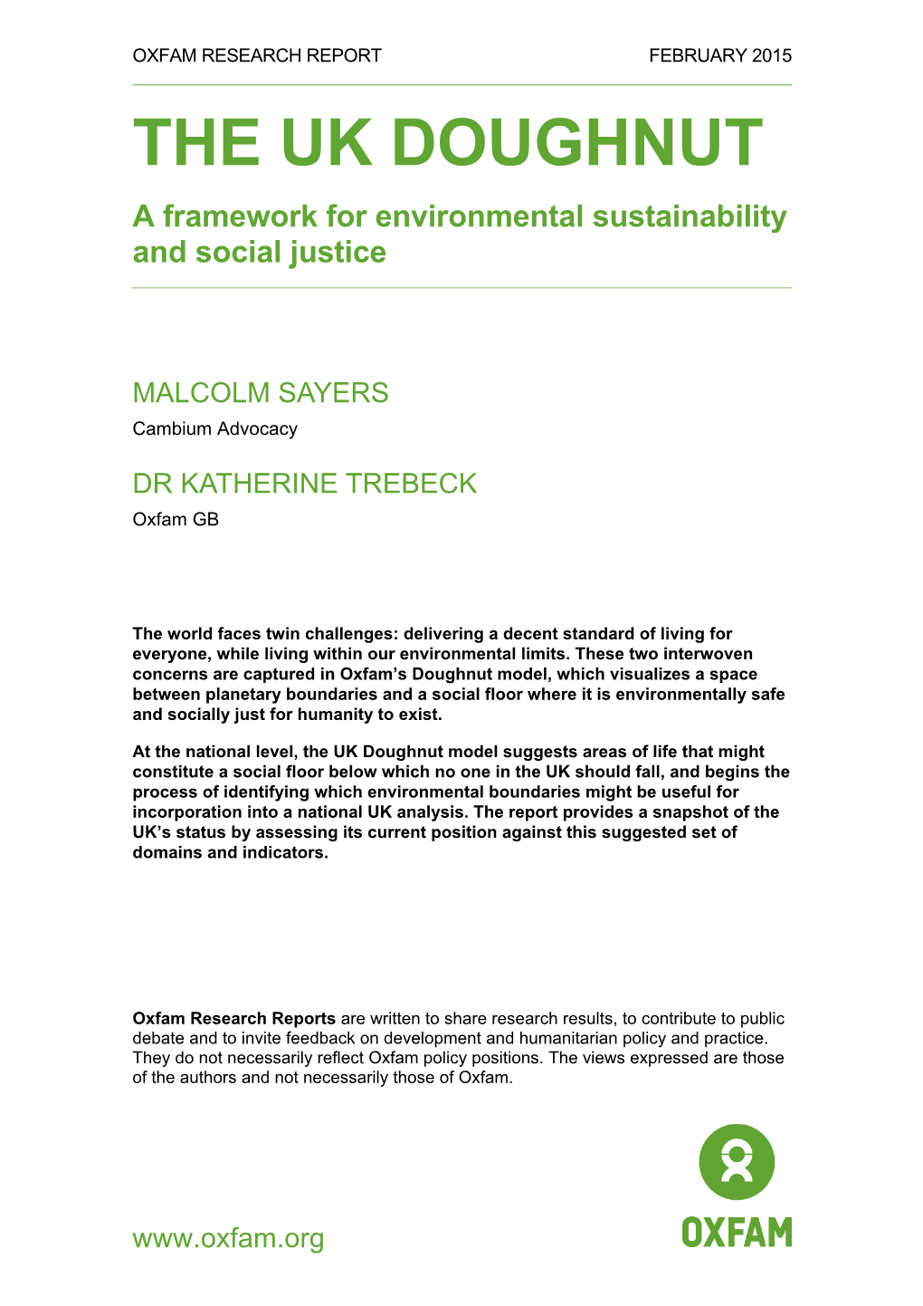 THE UK DOUGHNUT a Framework for Environmental Sustainability and Social Justice