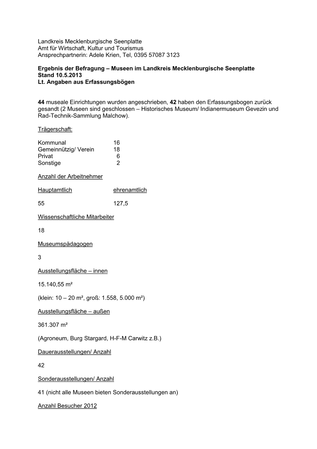 Landkreis Mecklenburgische Seenplatte Amt Für Wirtschaft, Kultur Und Tourismus Ansprechpartnerin: Adele Krien, Tel, 0395 57087 3123